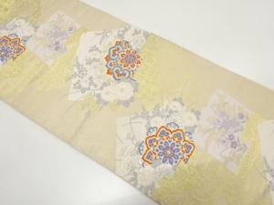 色紙に華紋・草花模様織り出し　袋帯